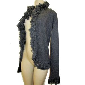 PEACOCK BLUE Grey Fringed Alpaca Cardigan S/4